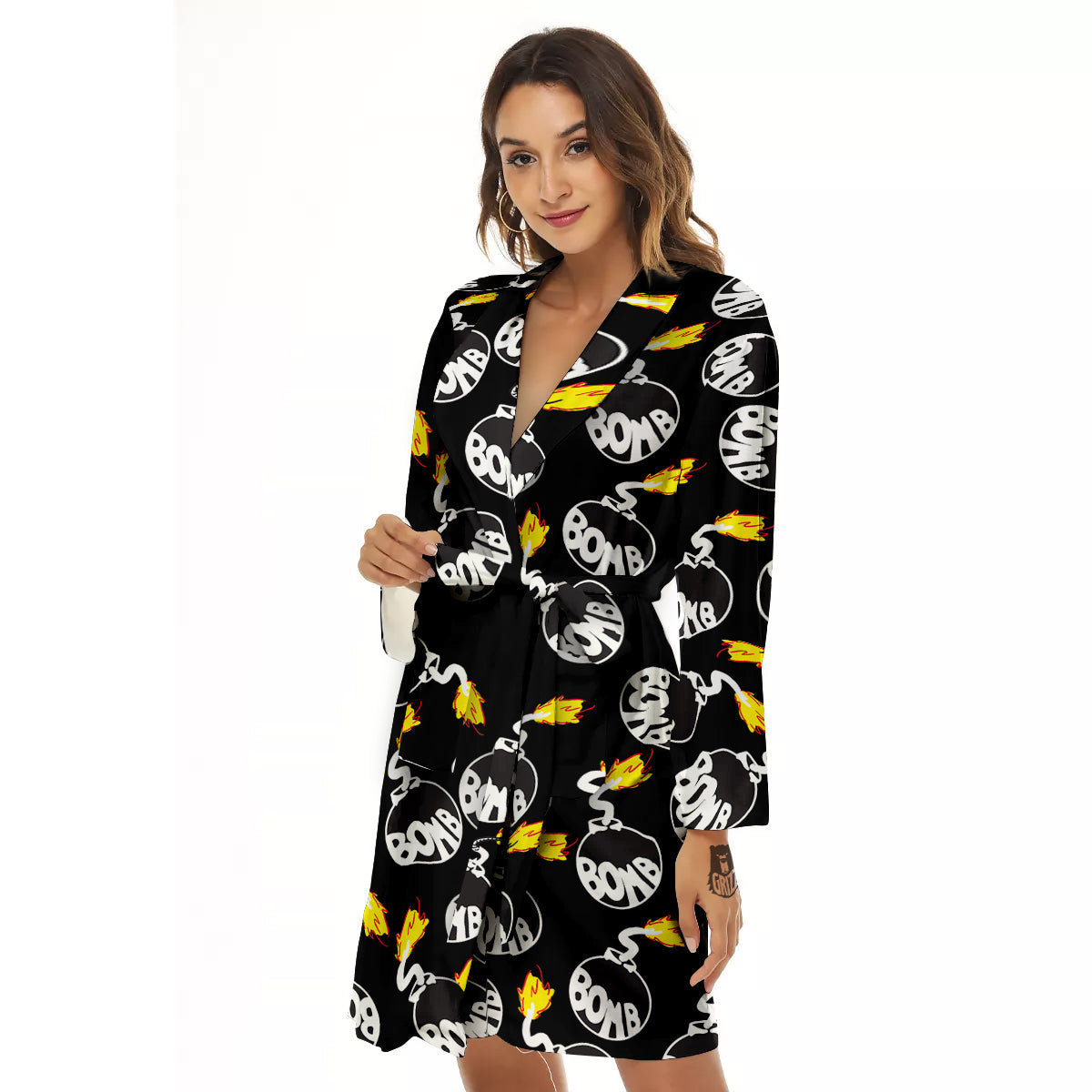 Bomb And Fire Print Pattern Women's Robe-grizzshop