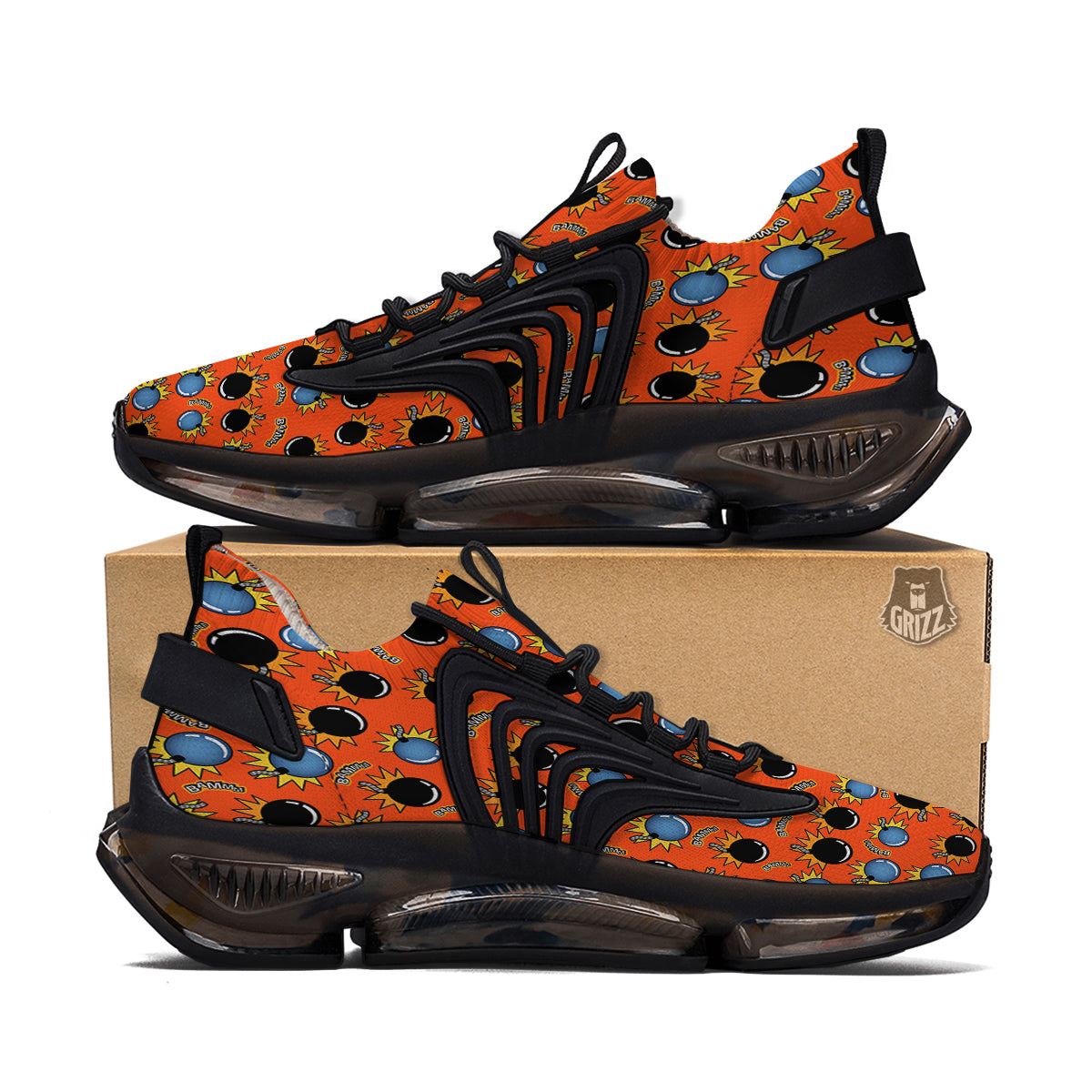 Bomb Bamm Print Pattern Black Gym Shoes-grizzshop