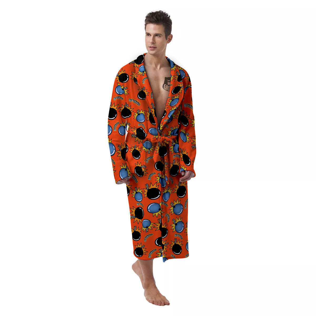 Bomb Bamm Print Pattern Men's Robe-grizzshop