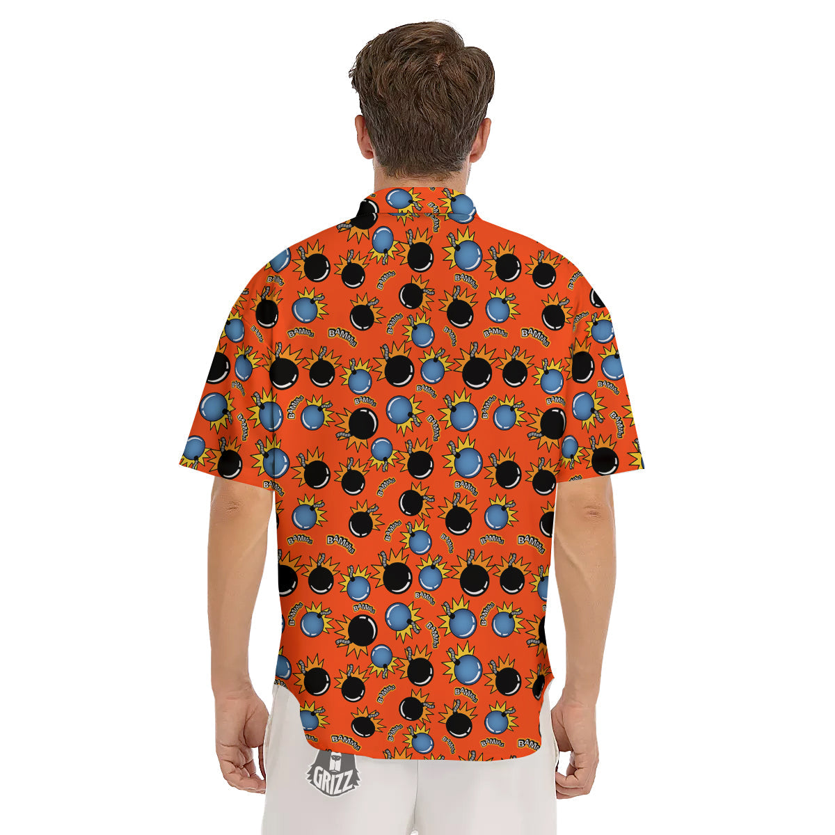 Bomb Bamm Print Pattern Men's Short Sleeve Shirts-grizzshop