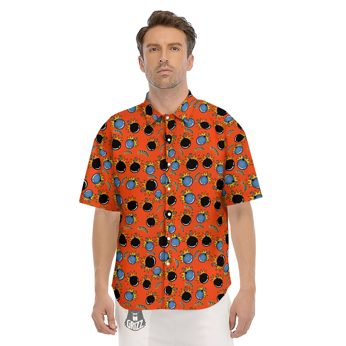 Bomb Bamm Print Pattern Men's Short Sleeve Shirts-grizzshop