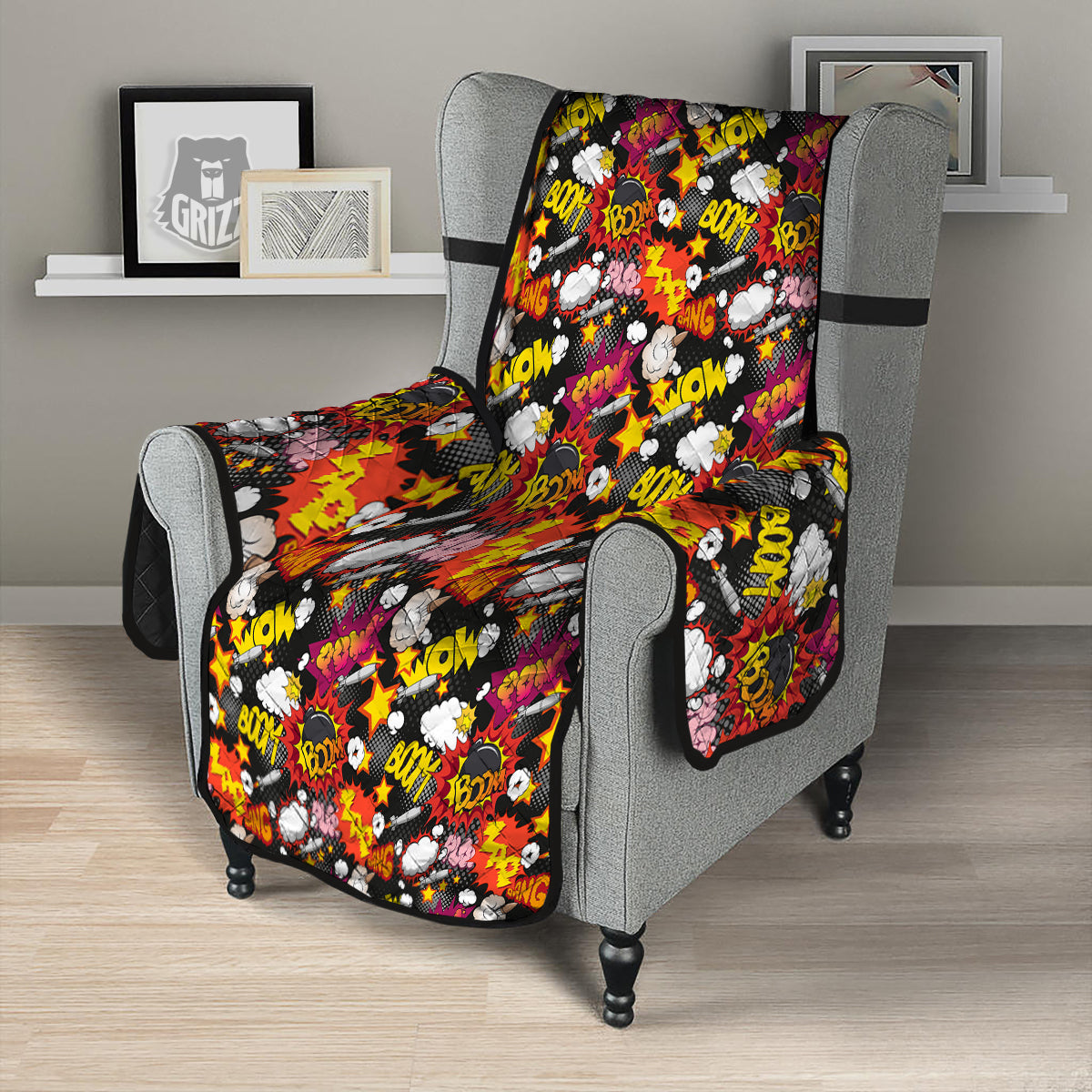 Bomb Boom Comic Graffiti Print Pattern Armchair Protector-grizzshop