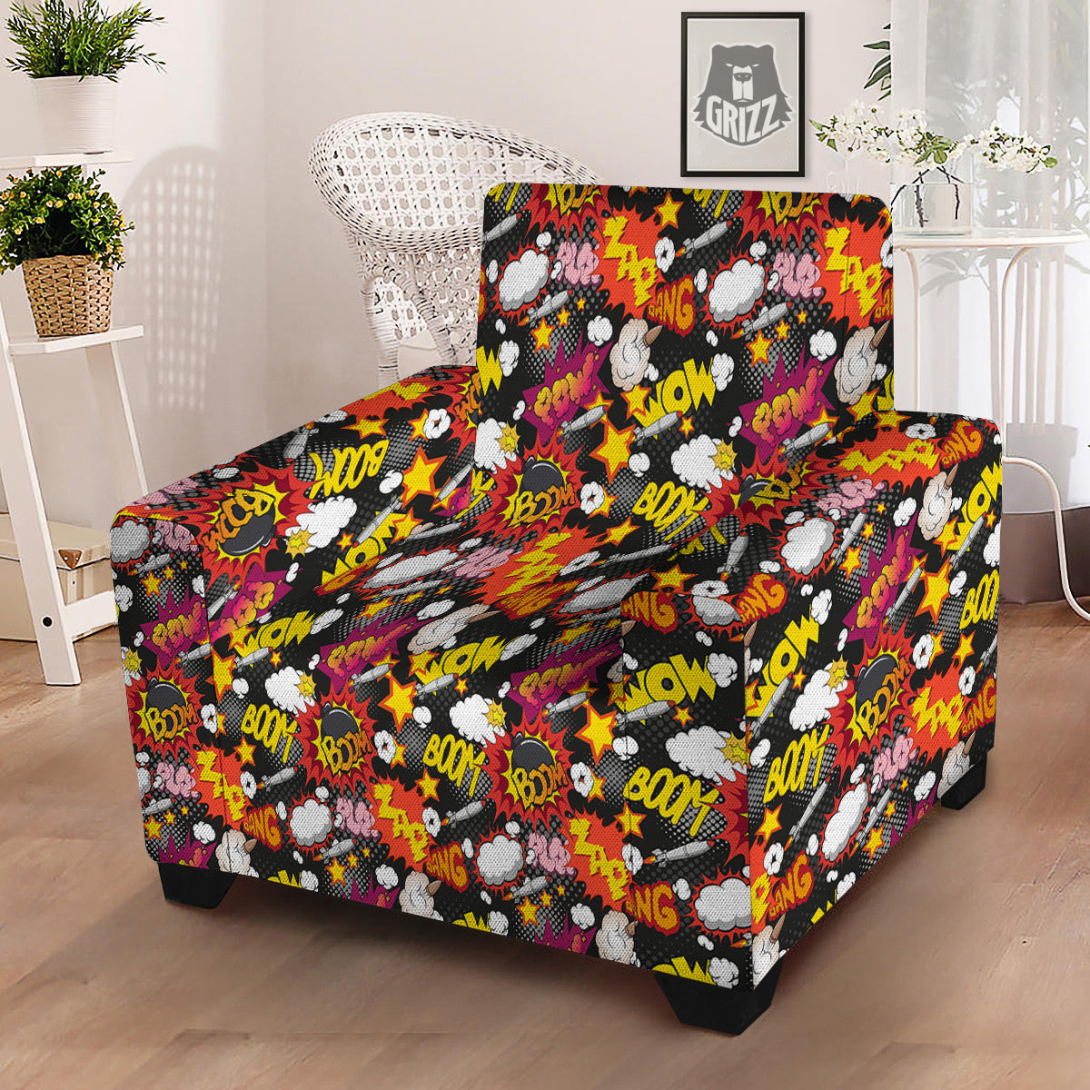 Bomb Boom Comic Graffiti Print Pattern Armchair Slipcover-grizzshop