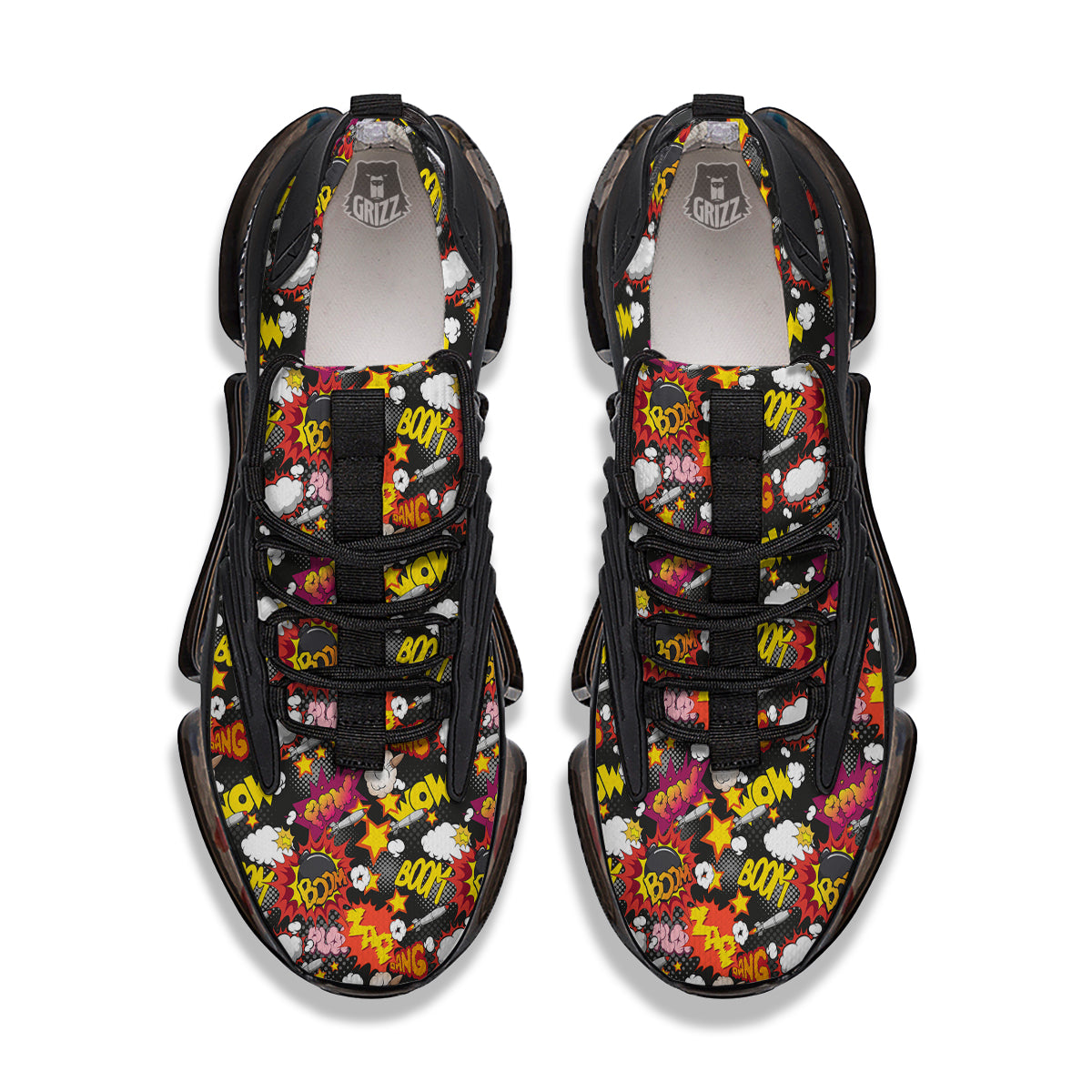 Bomb Boom Comic Graffiti Print Pattern Black Gym Shoes-grizzshop