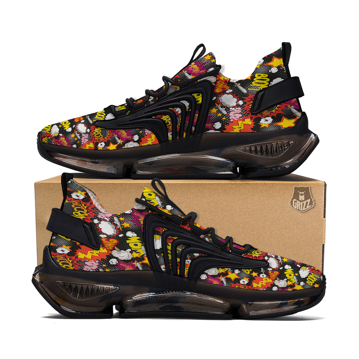 Bomb Boom Comic Graffiti Print Pattern Black Gym Shoes-grizzshop