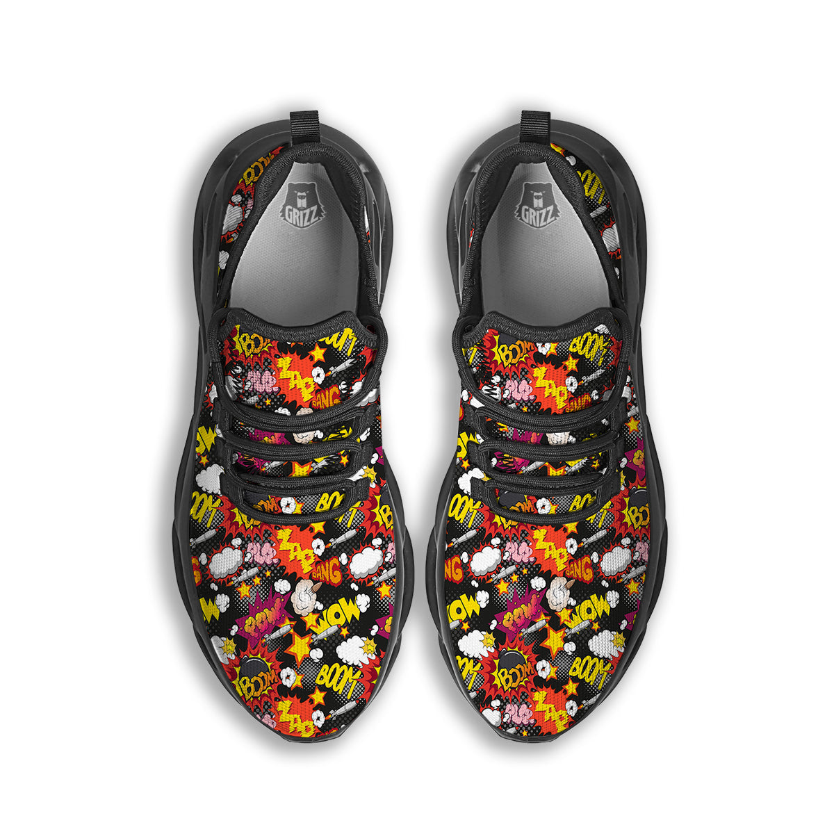 Bomb Boom Comic Graffiti Print Pattern Black Running Shoes-grizzshop