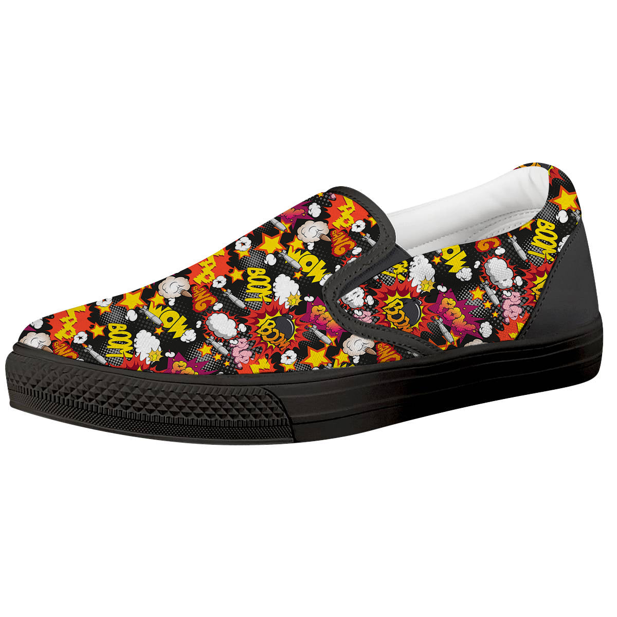 Bomb Boom Comic Graffiti Print Pattern Black Slip On Shoes-grizzshop