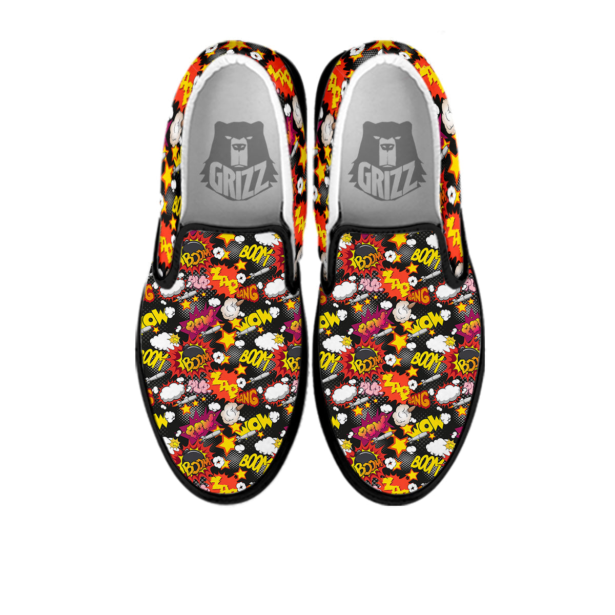 Bomb Boom Comic Graffiti Print Pattern Black Slip On Shoes-grizzshop