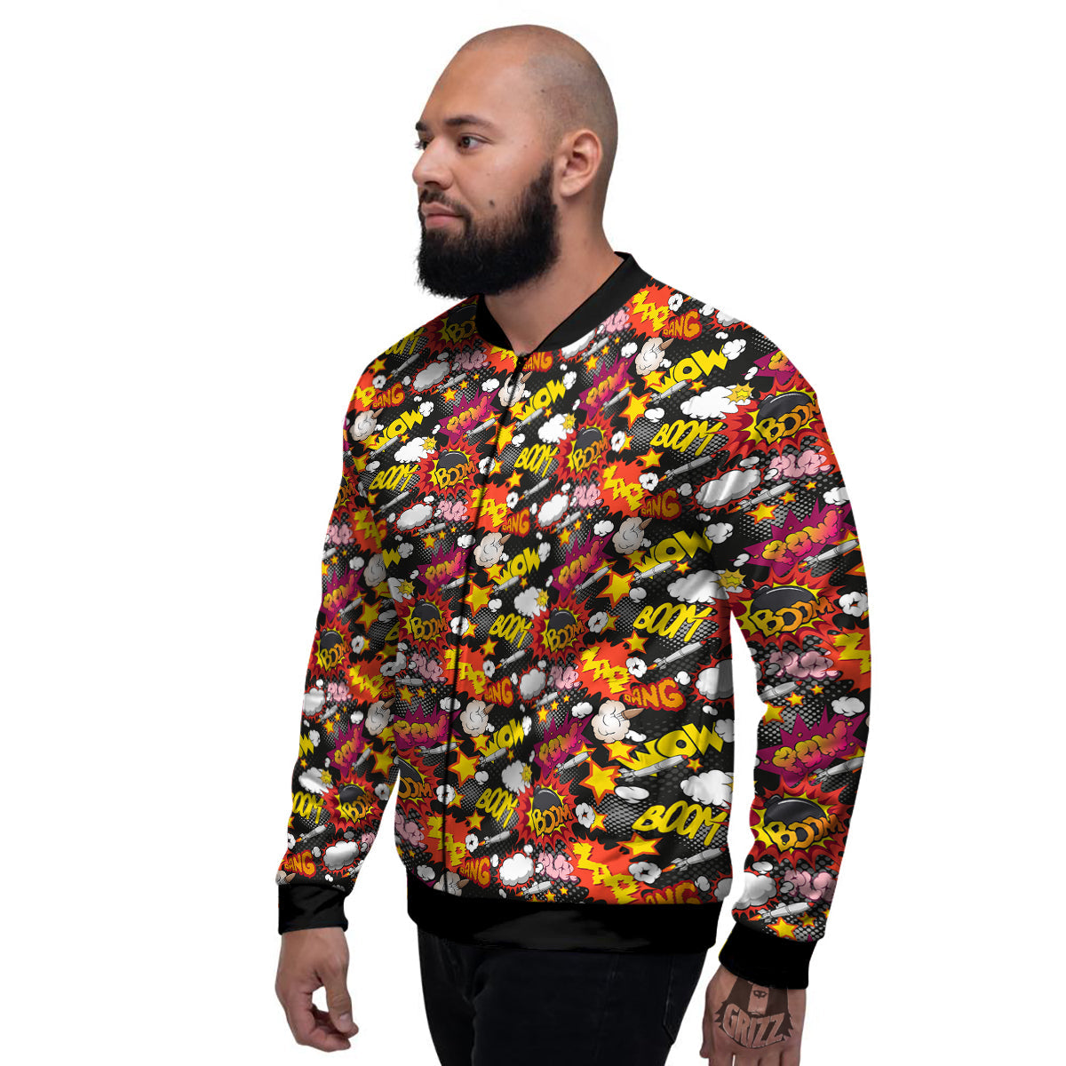 Bomb Boom Comic Graffiti Print Pattern Men's Bomber Jacket-grizzshop