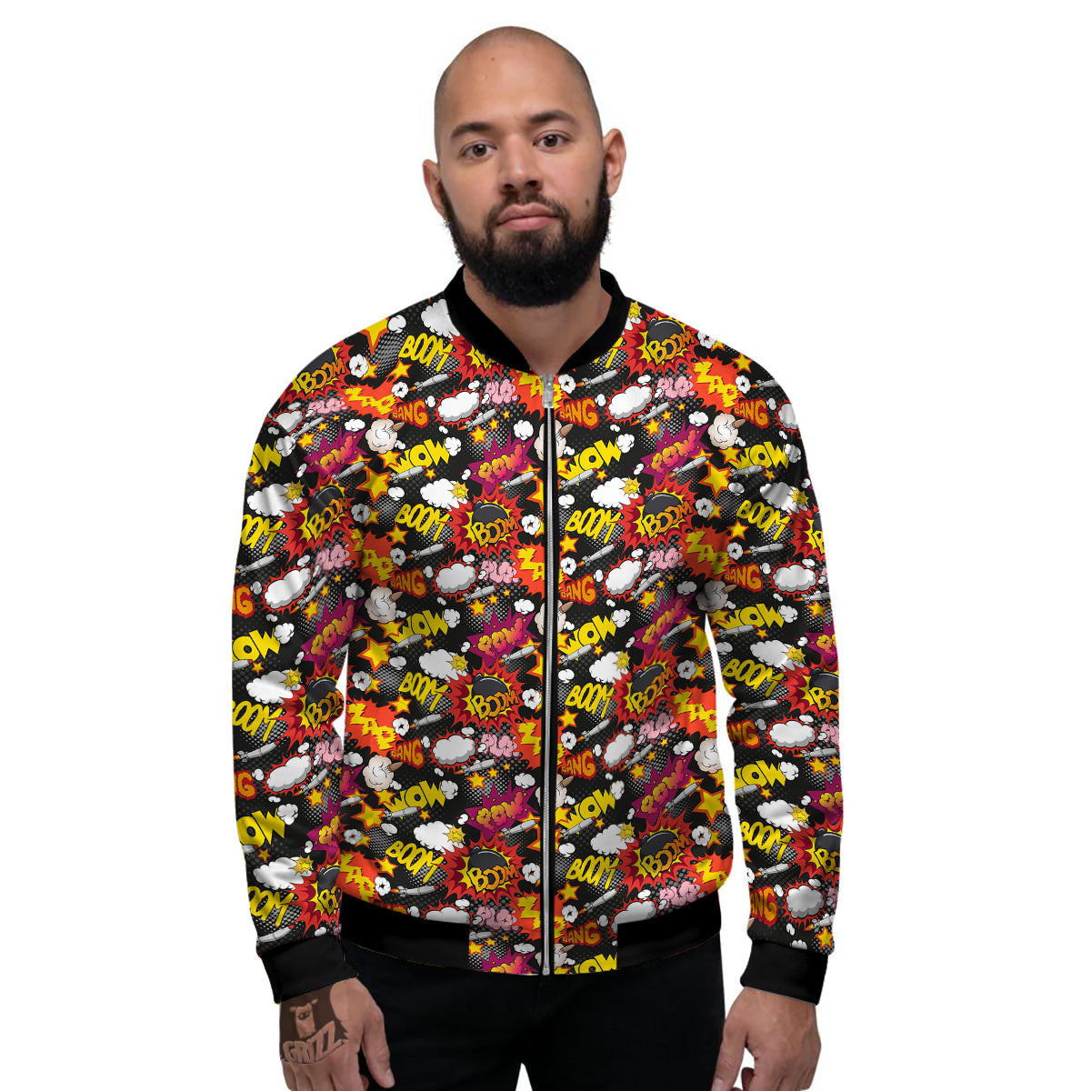 Bomb Boom Comic Graffiti Print Pattern Men's Bomber Jacket-grizzshop