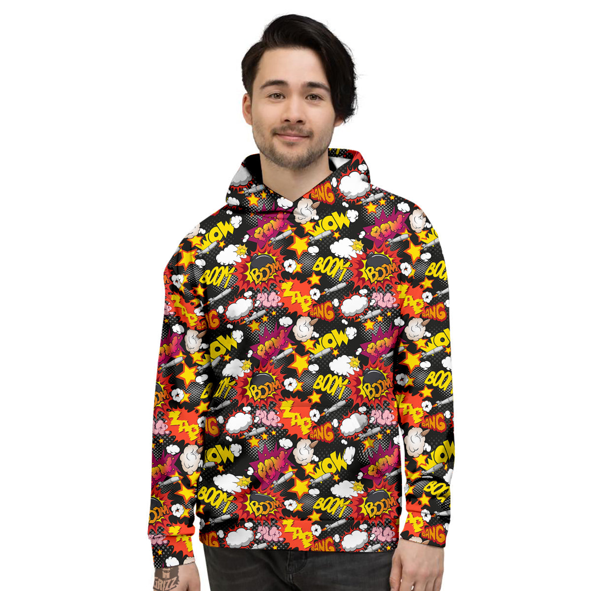 Bomb Boom Comic Graffiti Print Pattern Men's Hoodie-grizzshop