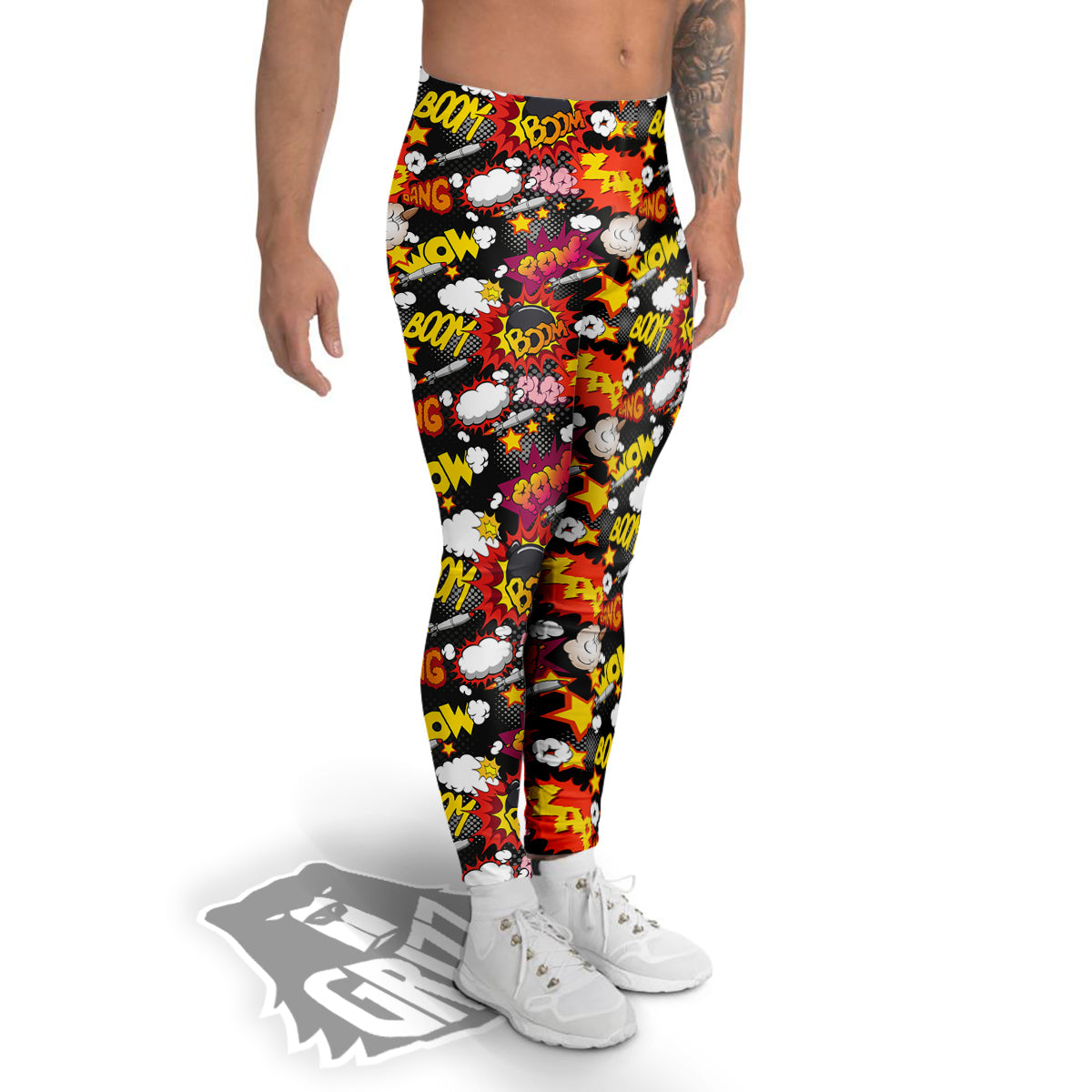 Bomb Boom Comic Graffiti Print Pattern Men's Leggings-grizzshop