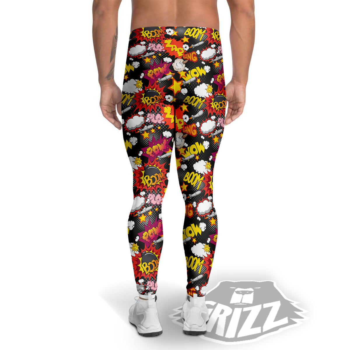 Bomb Boom Comic Graffiti Print Pattern Men's Leggings-grizzshop