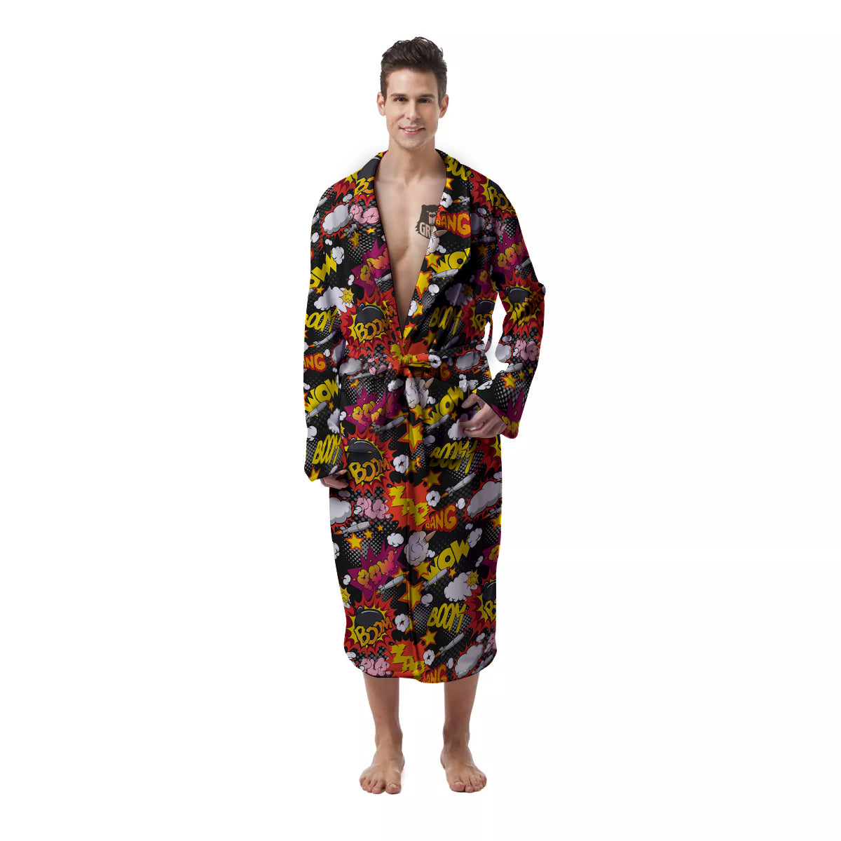 Bomb Boom Comic Graffiti Print Pattern Men's Robe-grizzshop
