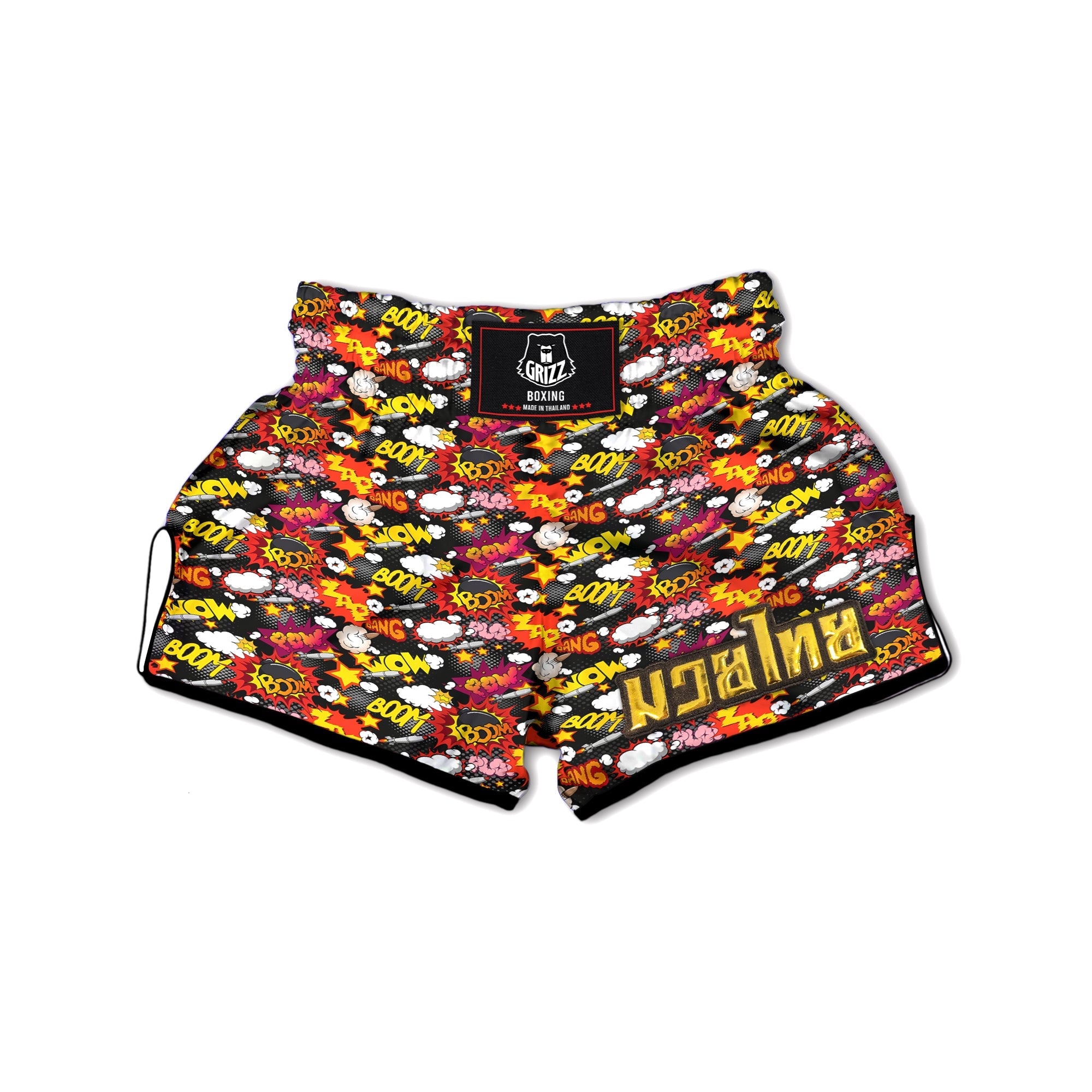 Bomb Boom Comic Graffiti Print Pattern Muay Thai Boxing Shorts-grizzshop