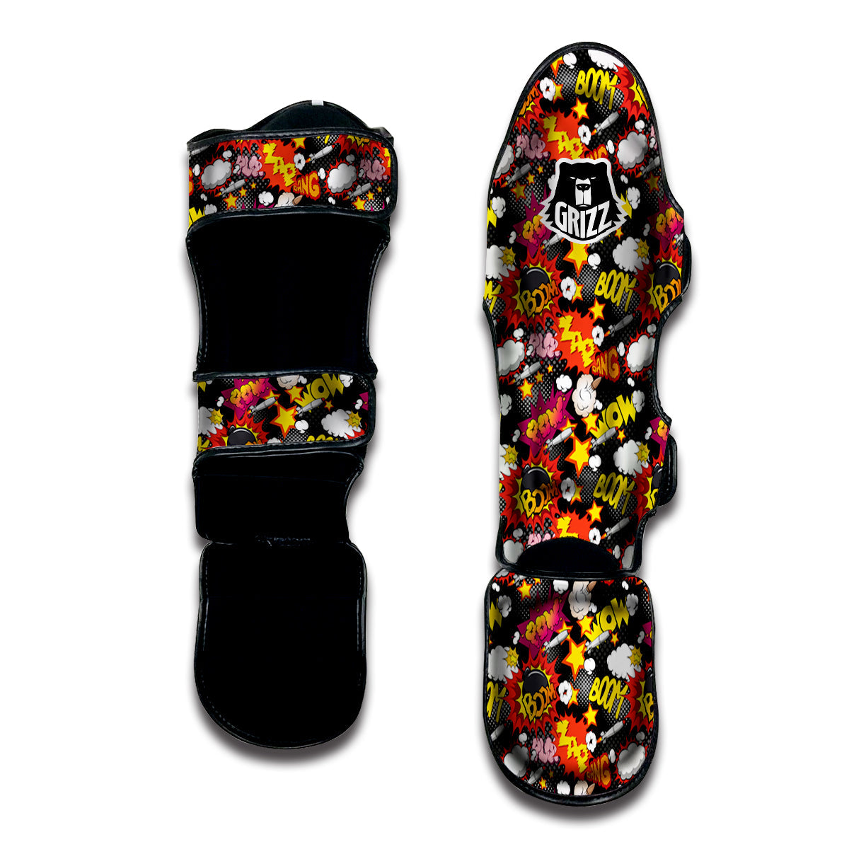 Bomb Boom Comic Graffiti Print Pattern Muay Thai Shin Guards-grizzshop