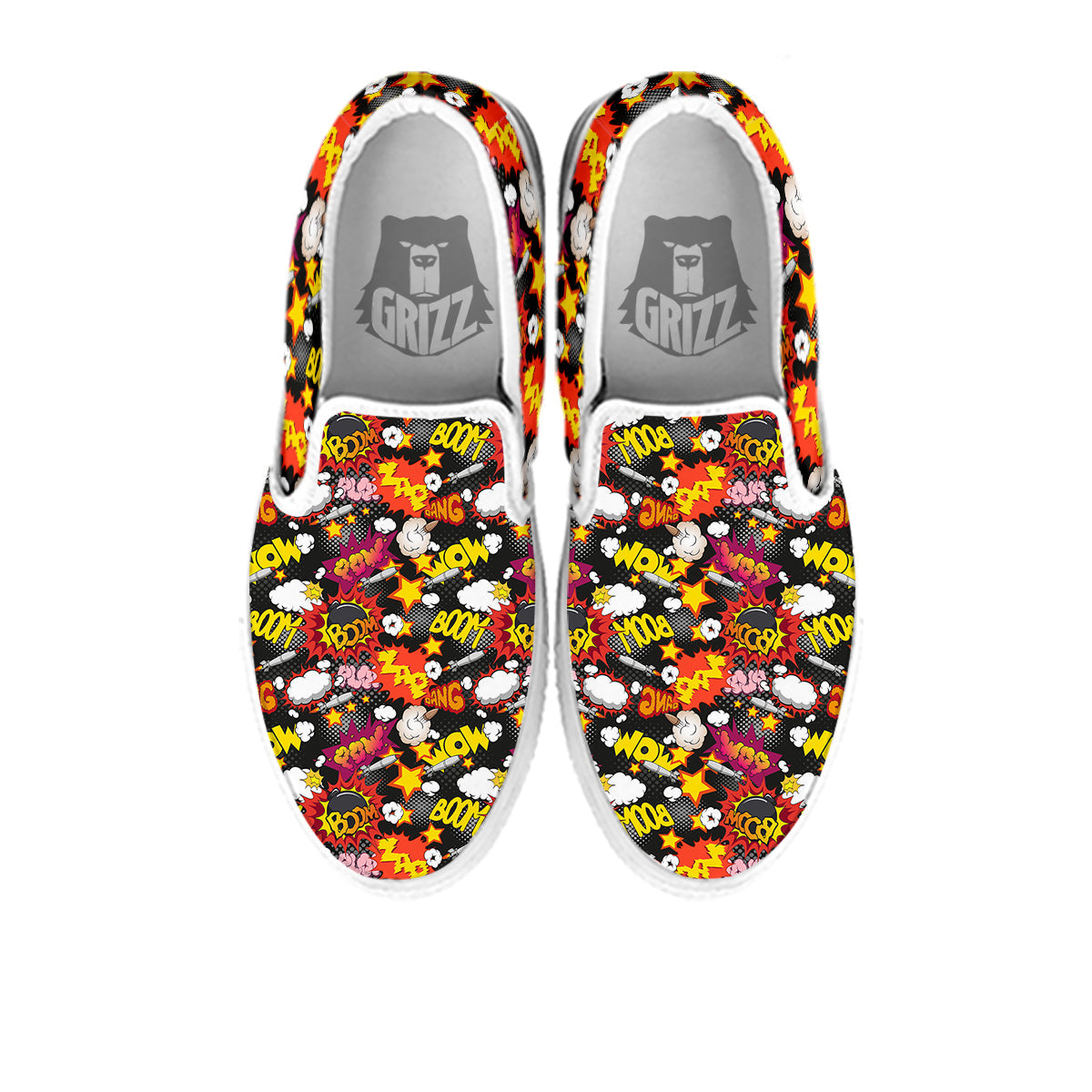 Bomb Boom Comic Graffiti Print Pattern White Slip On Shoes-grizzshop