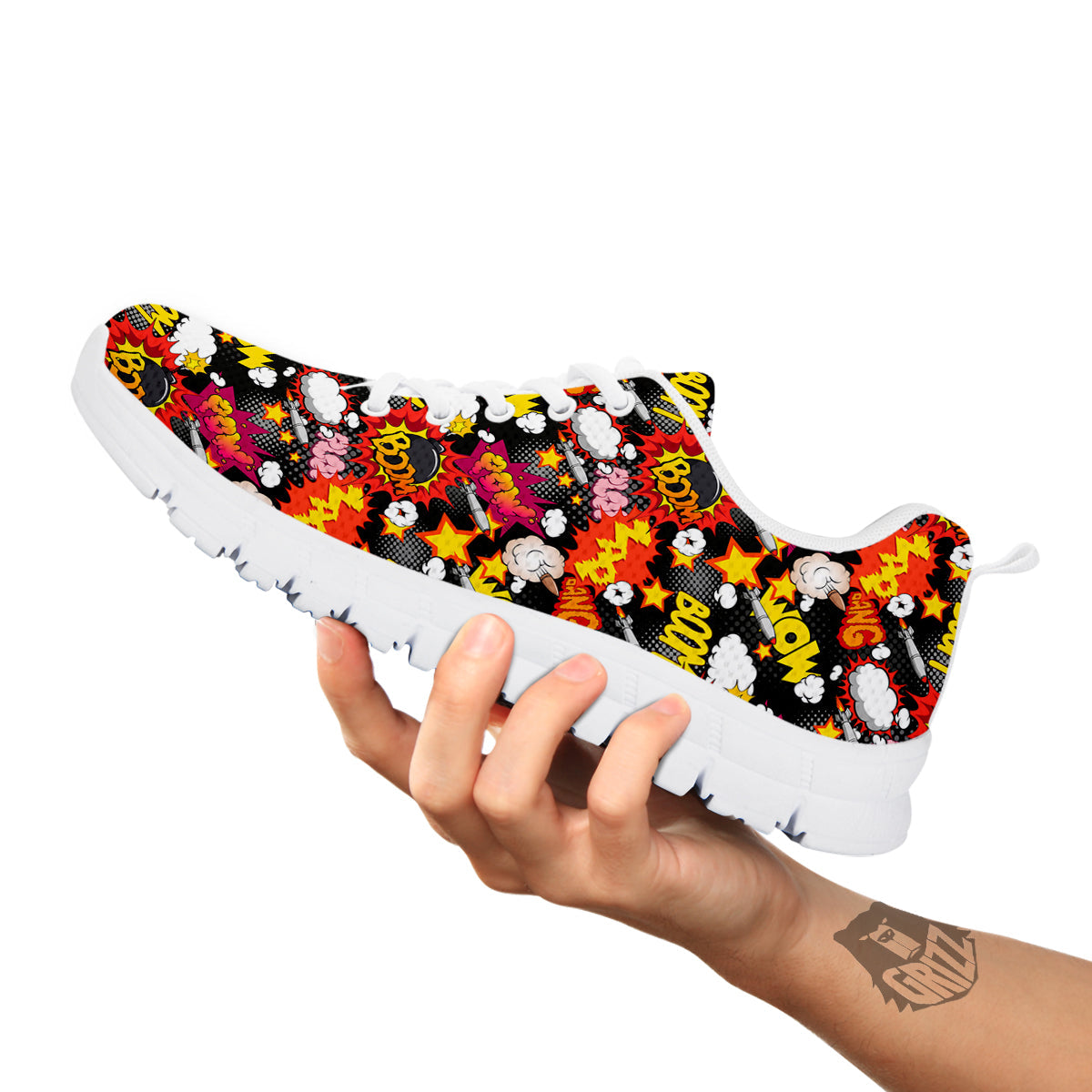 Bomb Boom Comic Graffiti Print Pattern White Sneaker-grizzshop