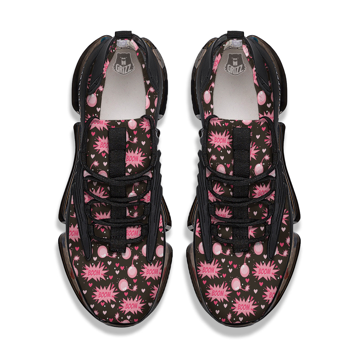 Bomb Boom Pink And Heart Print Pattern Black Gym Shoes-grizzshop