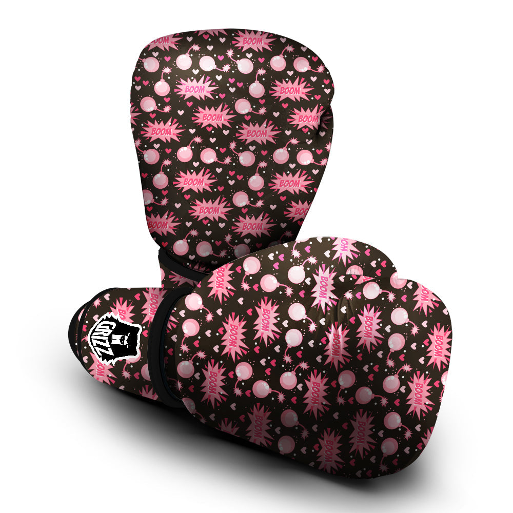 Bomb Boom Pink And Heart Print Pattern Boxing Gloves-grizzshop