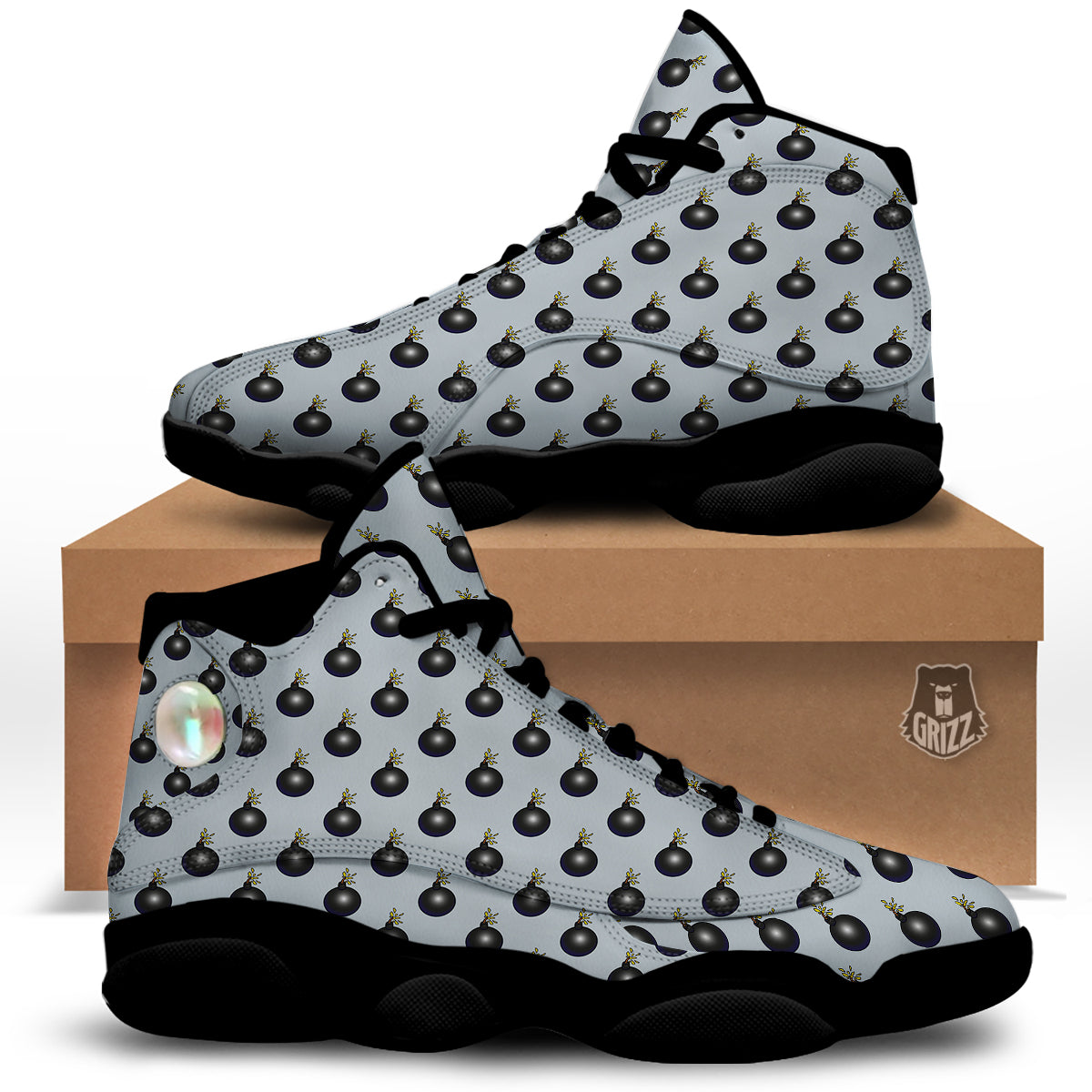Bomb Vintage Print Pattern Black Basketball Shoes-grizzshop