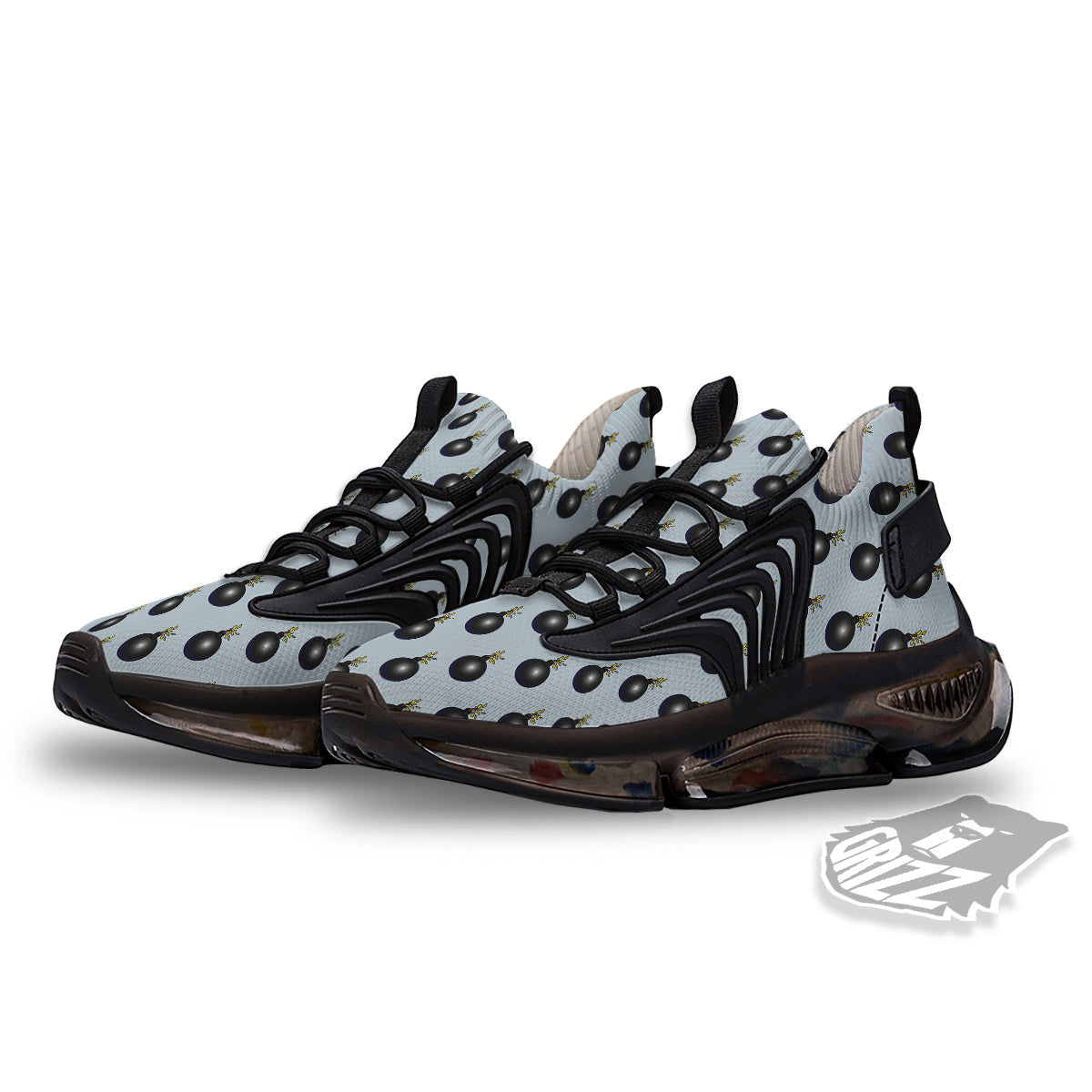 Bomb Vintage Print Pattern Black Gym Shoes-grizzshop