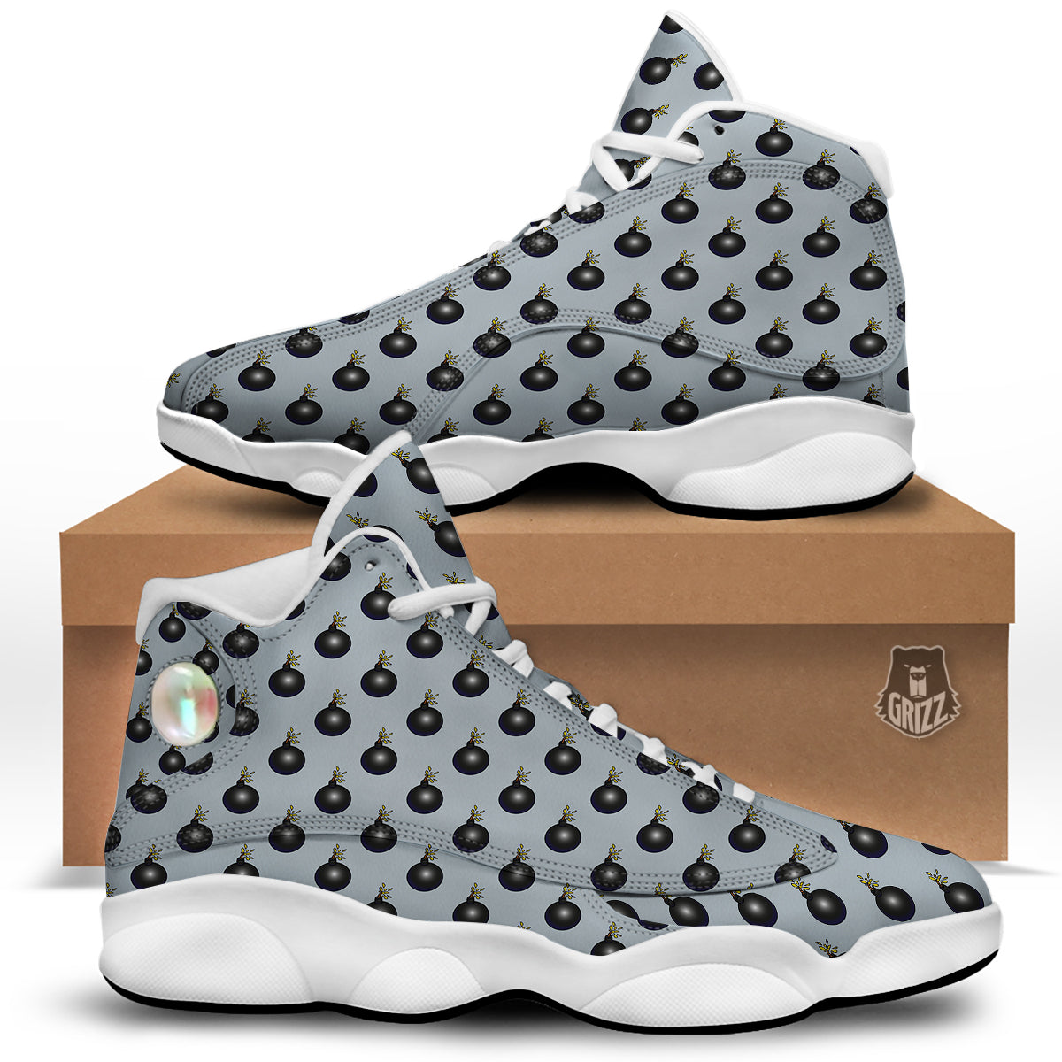 Bomb Vintage Print Pattern White Basketball Shoes-grizzshop