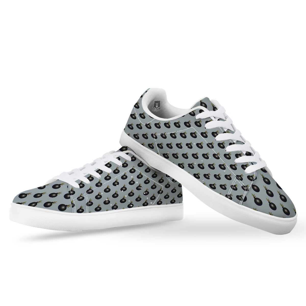 Bomb Vintage Print Pattern White Low Top Sneakers-grizzshop