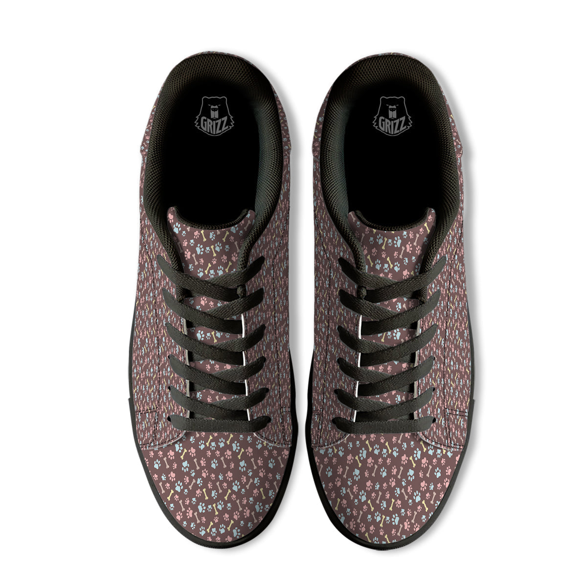 Bone And Colorful Paw Print Pattern Black Low Top Sneakers-grizzshop