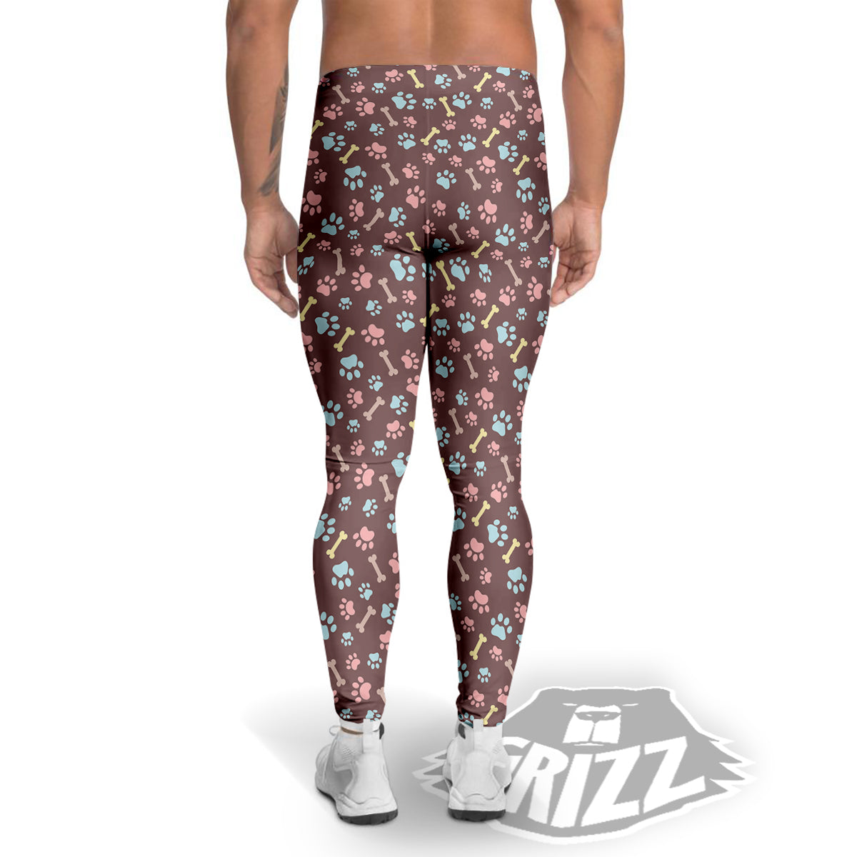 Bone And Colorful Paw Print Pattern Men's Leggings-grizzshop