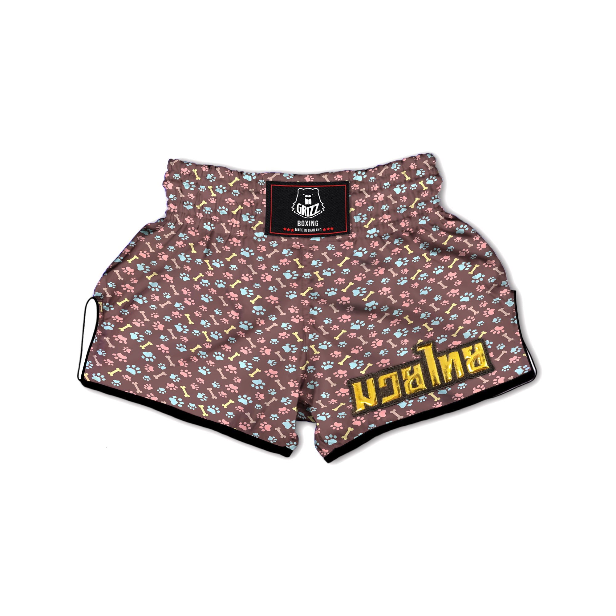 Bone And Colorful Paw Print Pattern Muay Thai Boxing Shorts-grizzshop