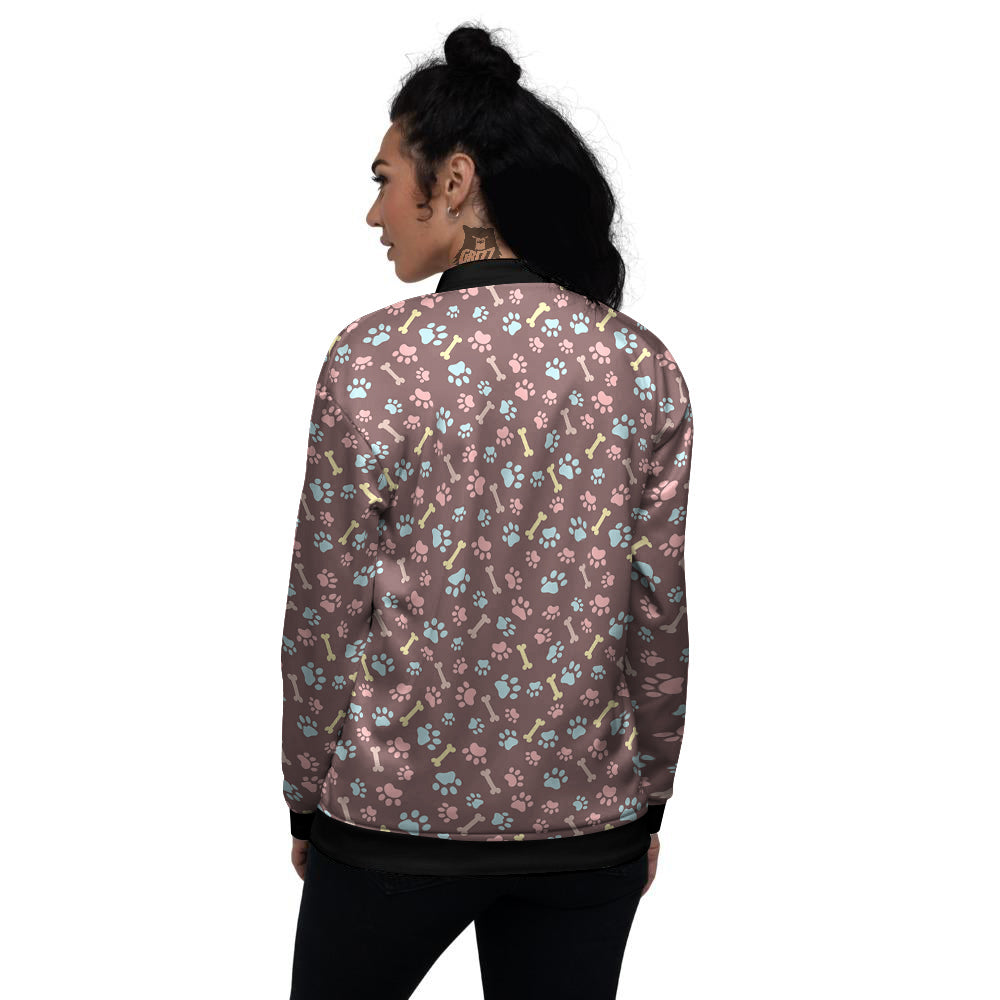 Bone And Colorful Paw Print Pattern Women's Bomber Jacket-grizzshop