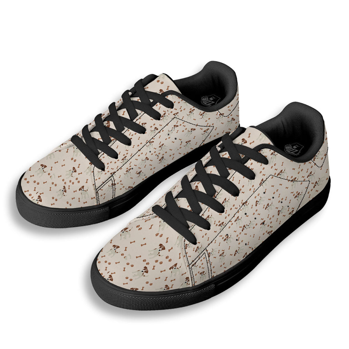 Bone And Jack Russell Terrier Print Pattern Black Low Top Sneakers-grizzshop