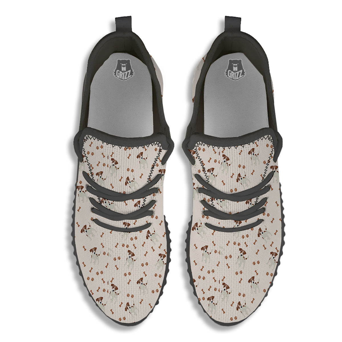 Bone And Jack Russell Terrier Print Pattern Black Walking Shoes-grizzshop