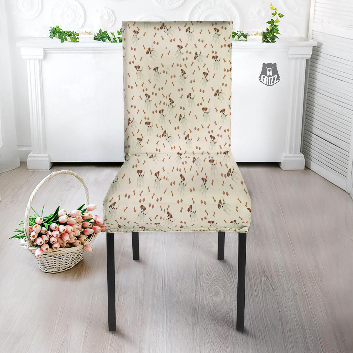 Bone And Jack Russell Terrier Print Pattern Dining Chair Slipcover-grizzshop