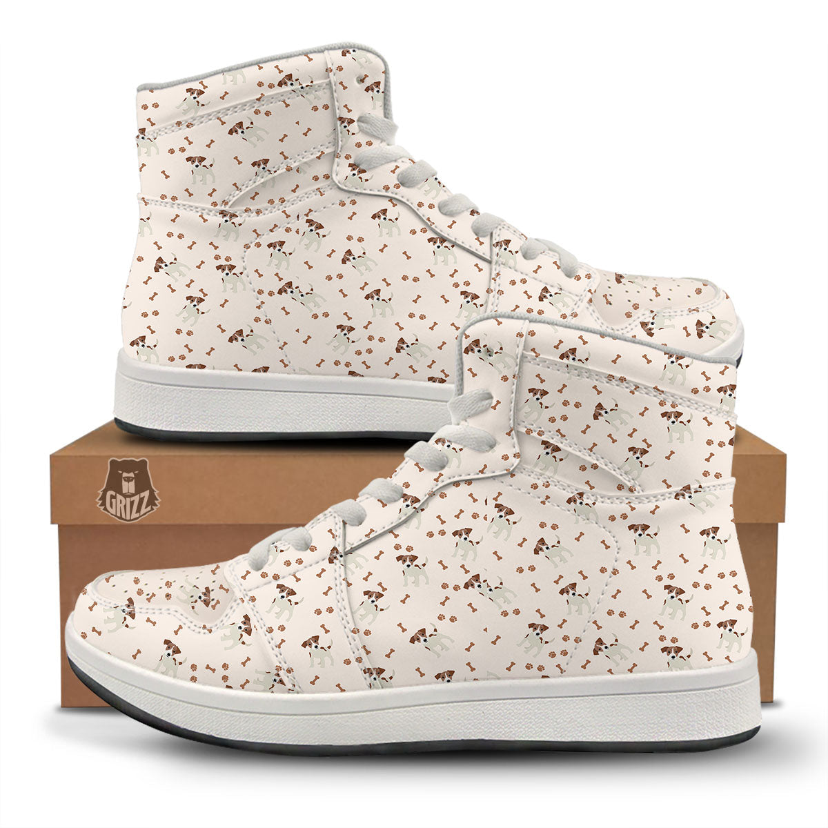 Bone And Jack Russell Terrier Print Pattern High Top Sneakers-grizzshop