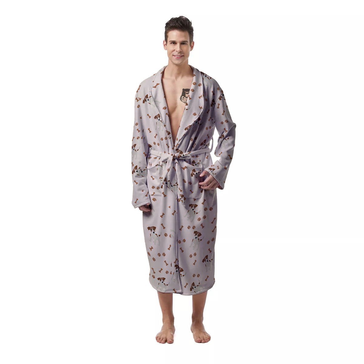 Bone And Jack Russell Terrier Print Pattern Men's Robe-grizzshop