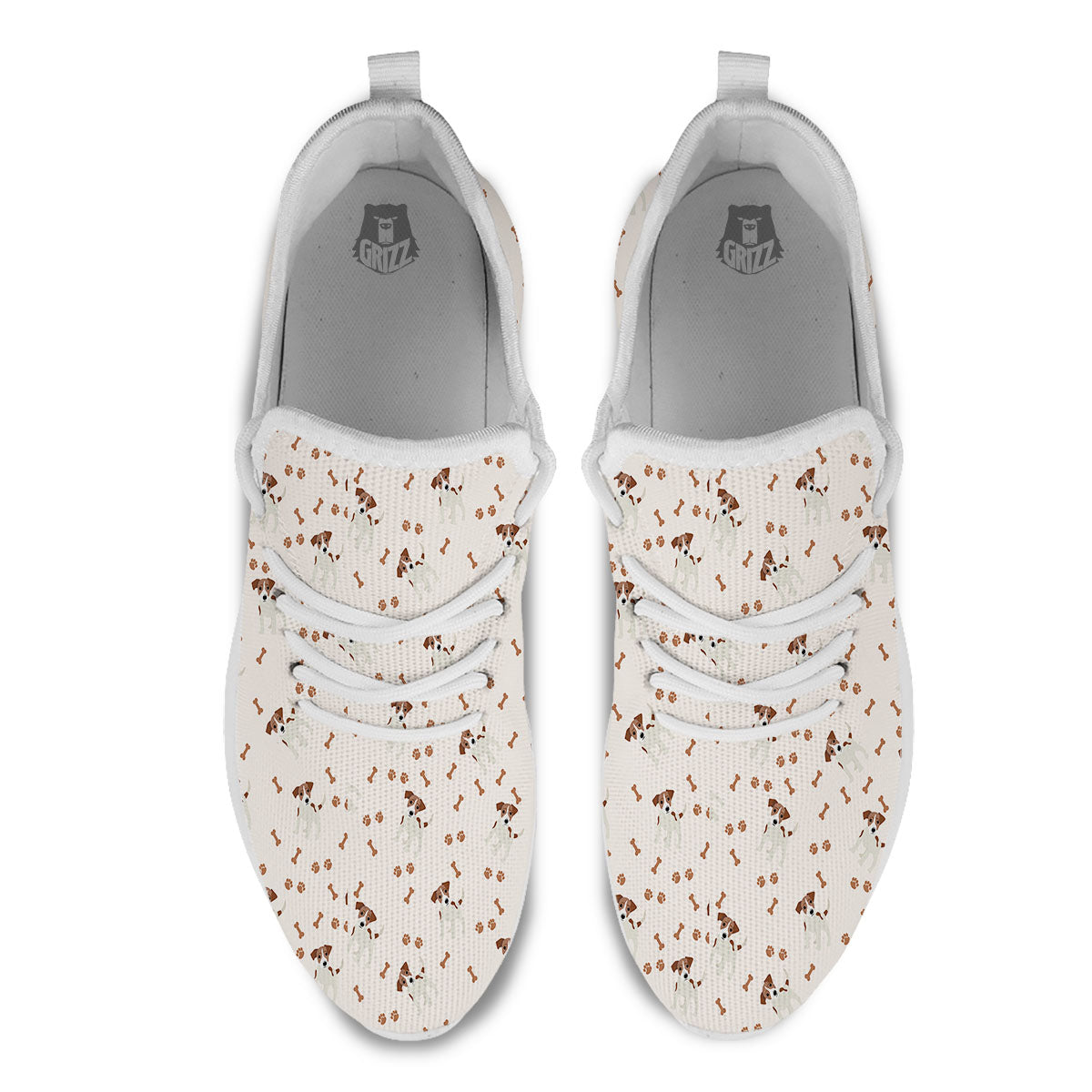 Bone And Jack Russell Terrier Print Pattern White Athletic Shoes-grizzshop