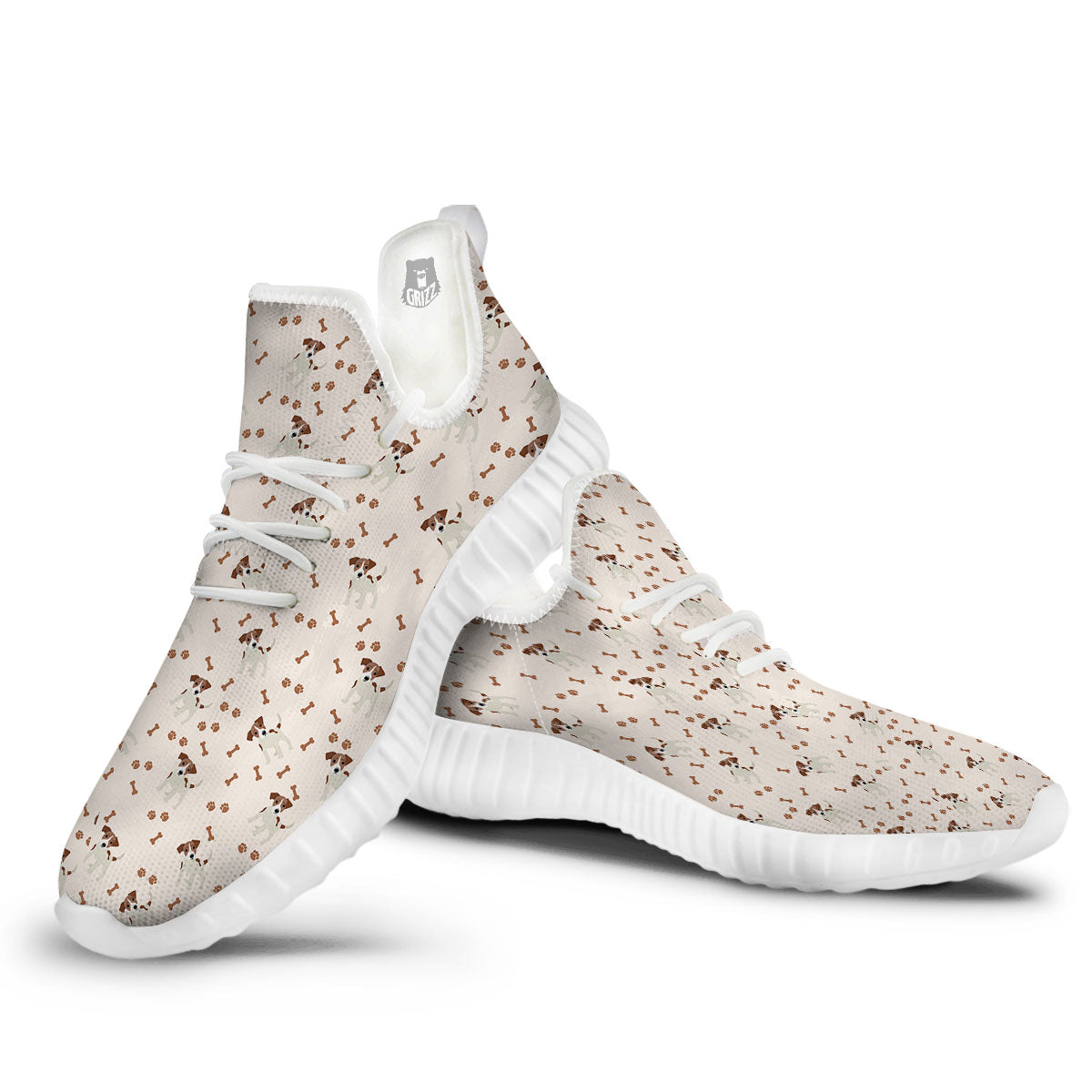 Bone And Jack Russell Terrier Print Pattern White Walking Shoes-grizzshop
