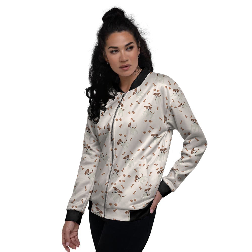 Bone And Jack Russell Terrier Print Pattern Women's Bomber Jacket-grizzshop