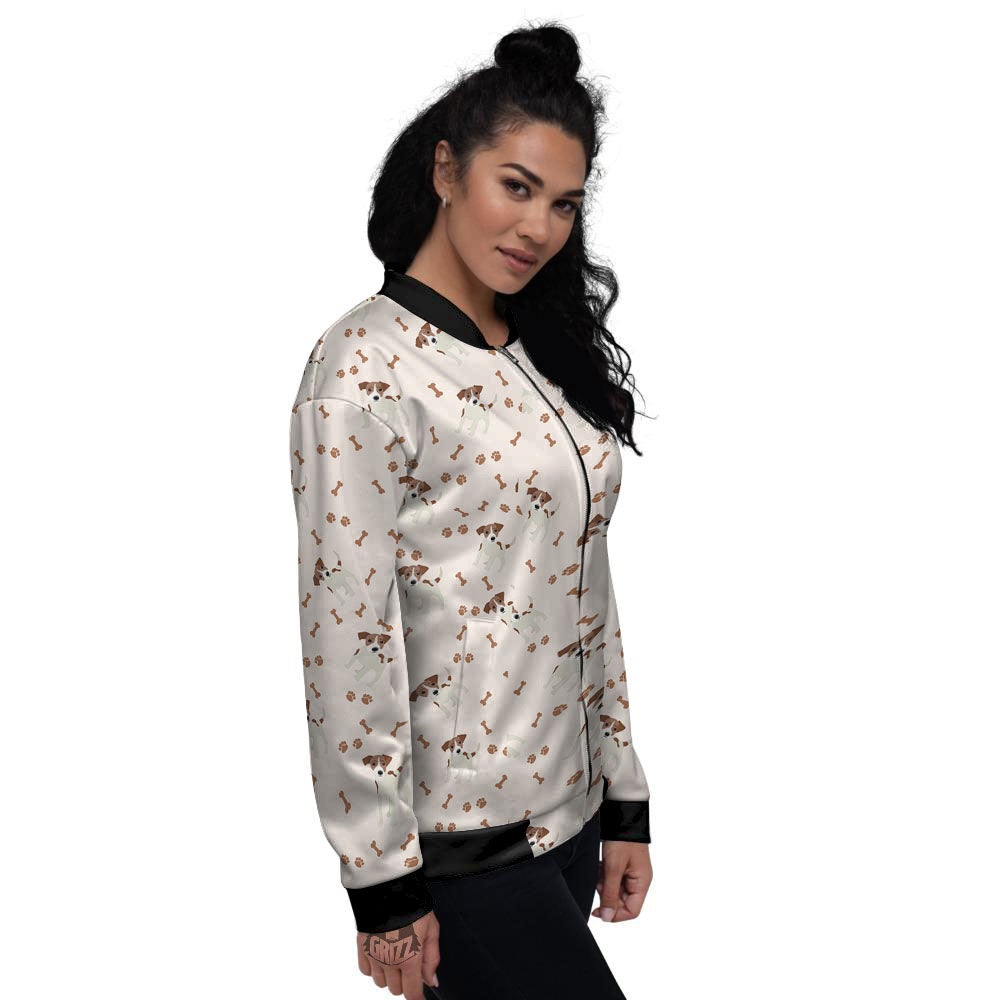 Bone And Jack Russell Terrier Print Pattern Women's Bomber Jacket-grizzshop