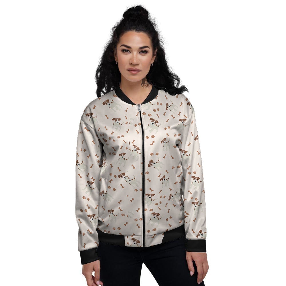 Bone And Jack Russell Terrier Print Pattern Women's Bomber Jacket-grizzshop