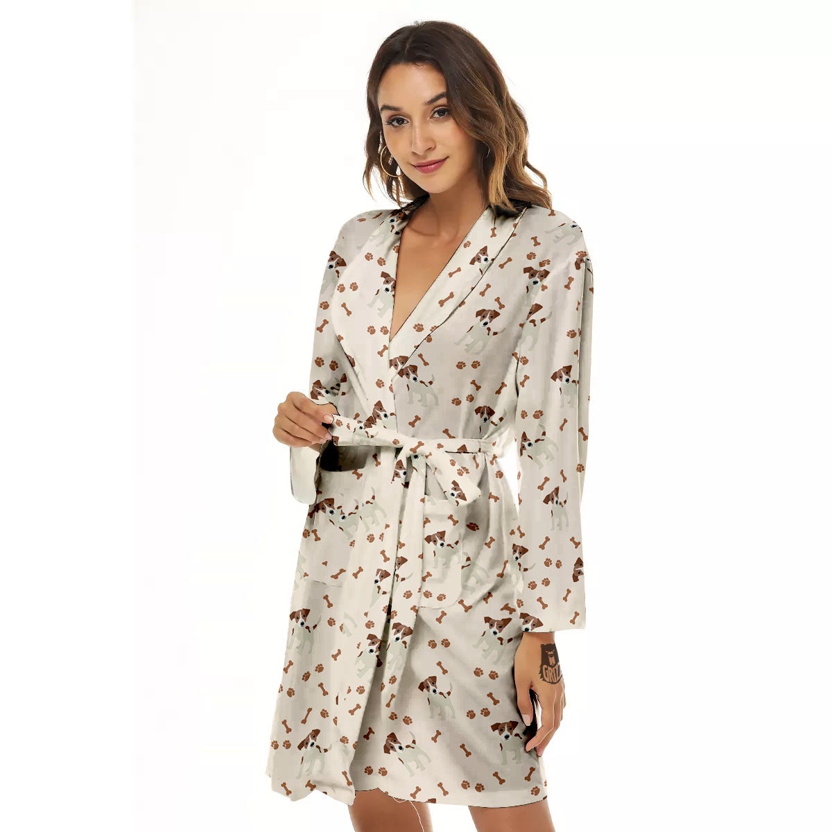 Bone And Jack Russell Terrier Print Pattern Women's Robe-grizzshop