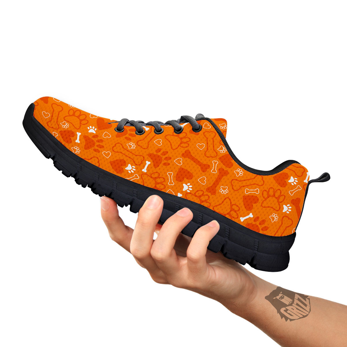 Bone And Orange Paw Print Pattern Black Sneaker-grizzshop