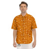 Bone And Orange Paw Print Pattern Men's Short Sleeve Shirts-grizzshop