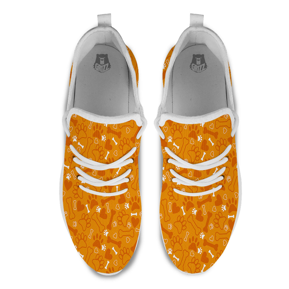 Bone And Orange Paw Print Pattern White Athletic Shoes-grizzshop