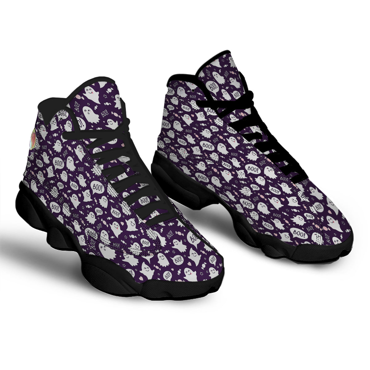 Boo Cute Ghost Print Pattern Black Basketball Shoes-grizzshop
