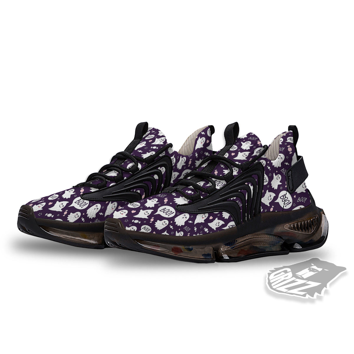 Boo Cute Ghost Print Pattern Black Gym Shoes-grizzshop
