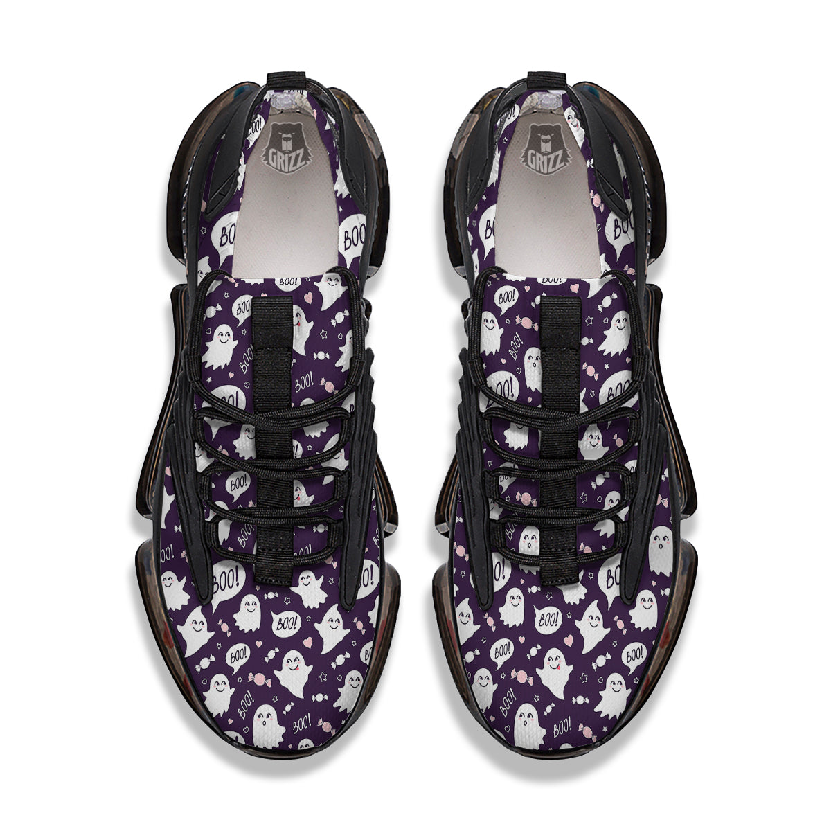 Boo Cute Ghost Print Pattern Black Gym Shoes-grizzshop