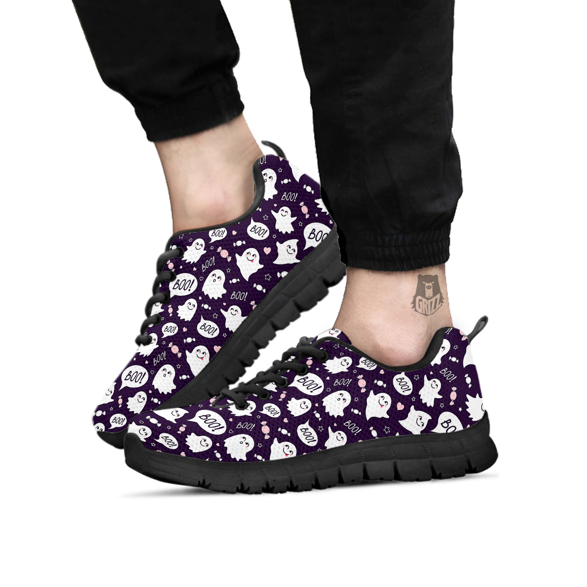 Boo Cute Ghost Print Pattern Black Sneaker-grizzshop